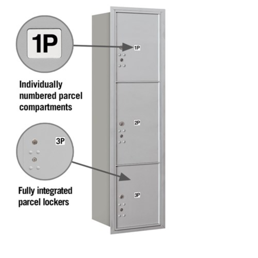 Salsbury Maximum Height Recessed Mounted 4C Horizontal Parcel Locker | 3 Parcel Lockers with USPS Access - Rear Loading