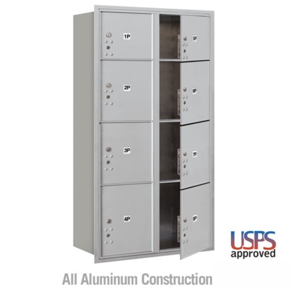 Salsbury Maximum Height Recessed Mounted 4C Horizontal Parcel Locker | 8 Parcel Lockers with USPS Access - Front Loading