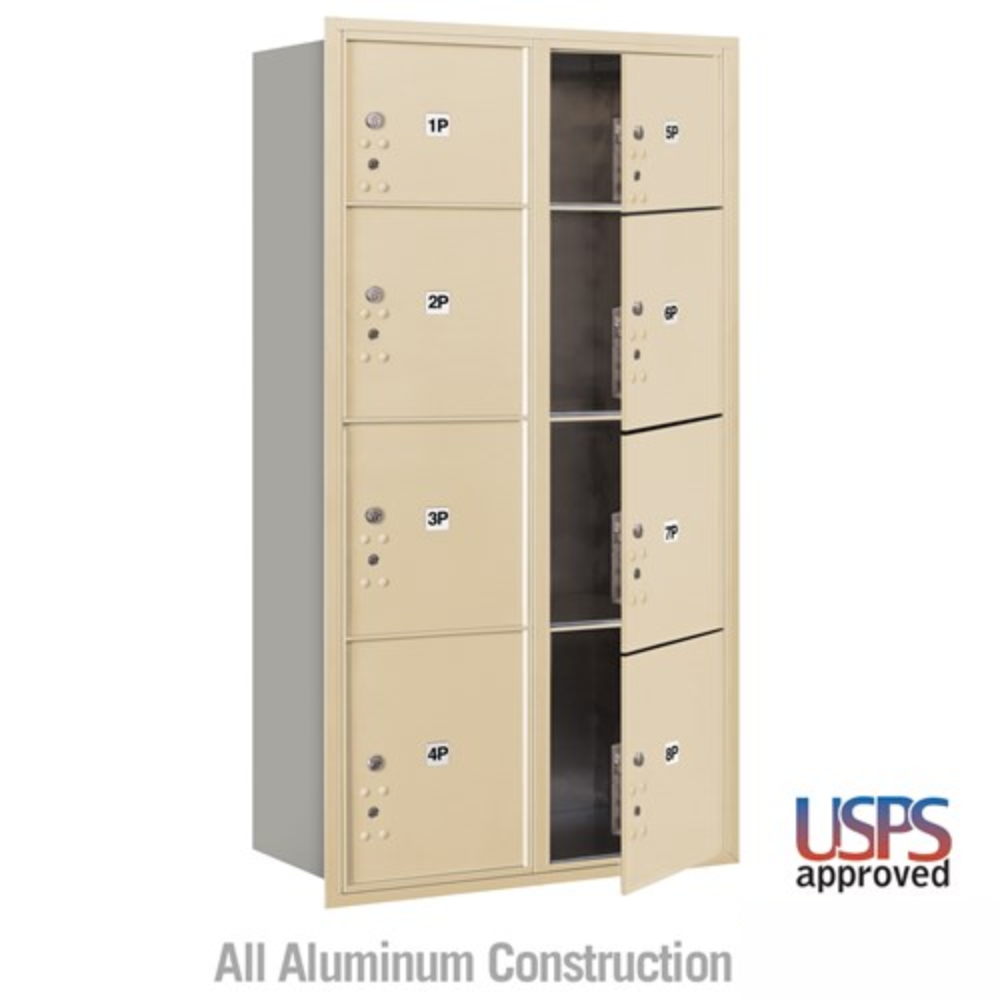 Salsbury Maximum Height Recessed Mounted 4C Horizontal Parcel Locker | 8 Parcel Lockers with USPS Access - Front Loading