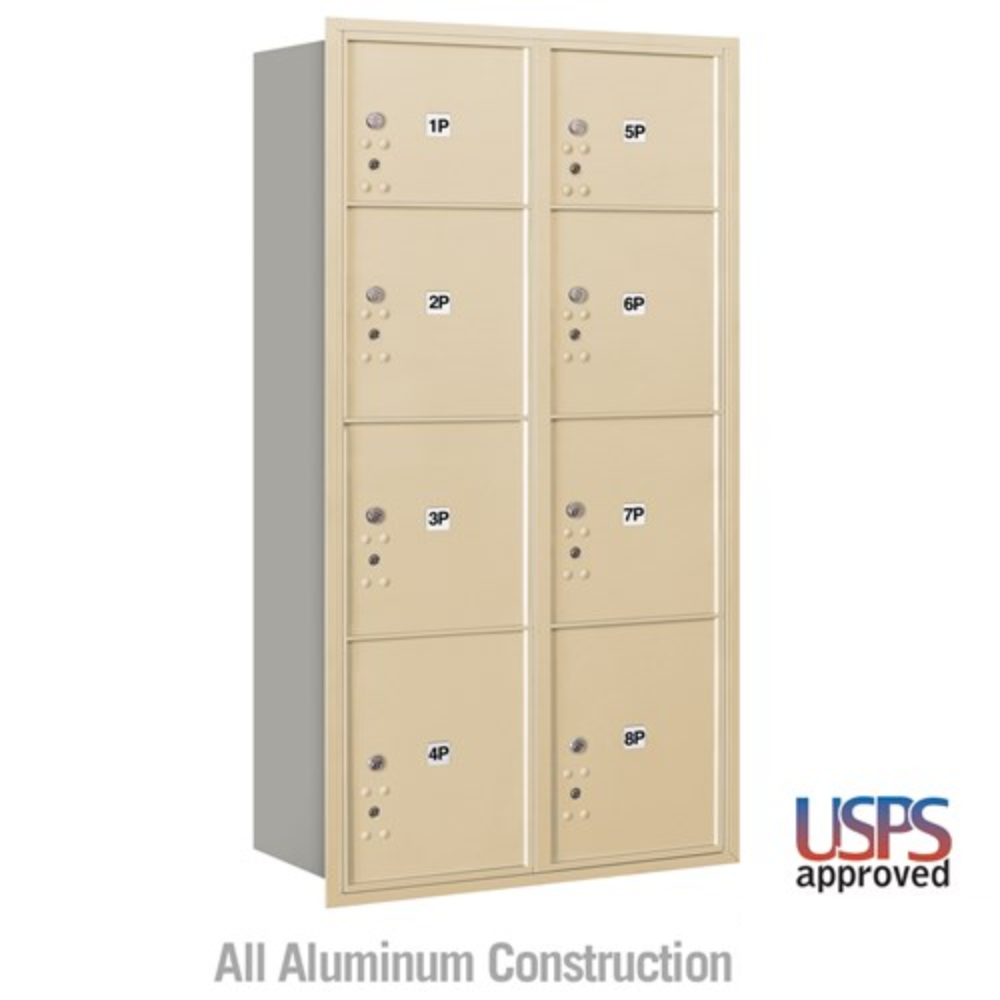 Salsbury Maximum Height Recessed Mounted 4C Horizontal Parcel Locker with 8 Parcel Lockers with USPS Access - Rear Loading