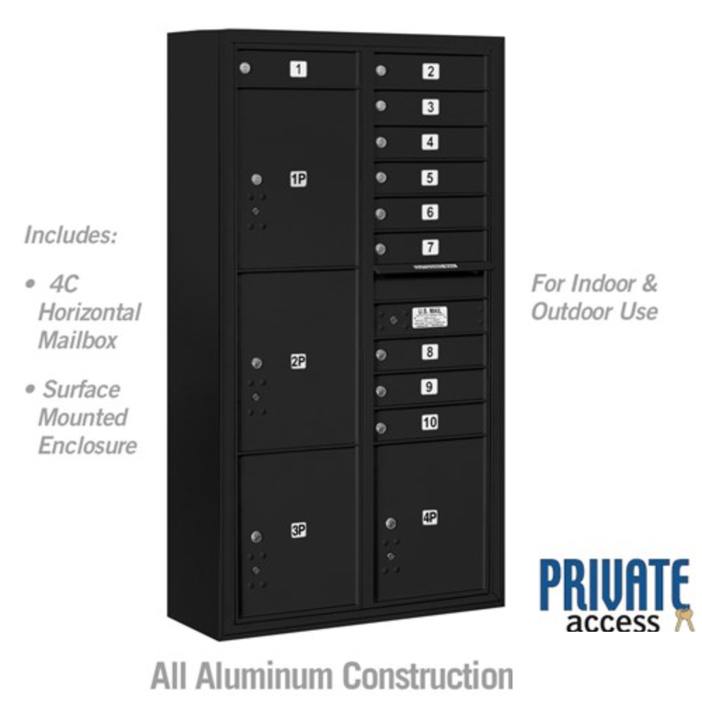 Salsbury Maximum Height Surface Mounted 4C Horizontal Mailbox | 10 Doors and 4 Parcel Lockers with Private Access