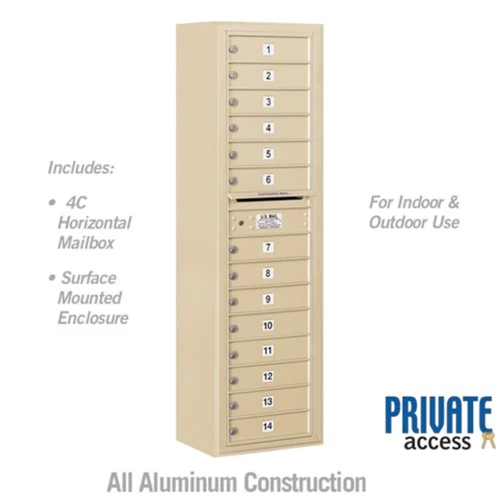 Salsbury Maximum Height Surface Mounted 4C Horizontal Mailbox | 14 Doors with Private Access