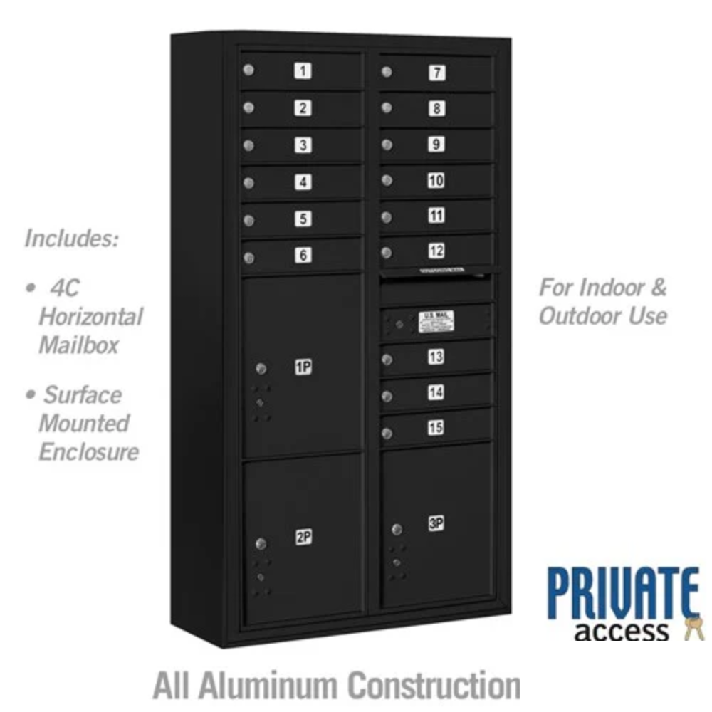 Salsbury Maximum Height Surface Mounted 4C Horizontal Mailbox | 15 Doors and 3 Parcel Lockers with Private Access