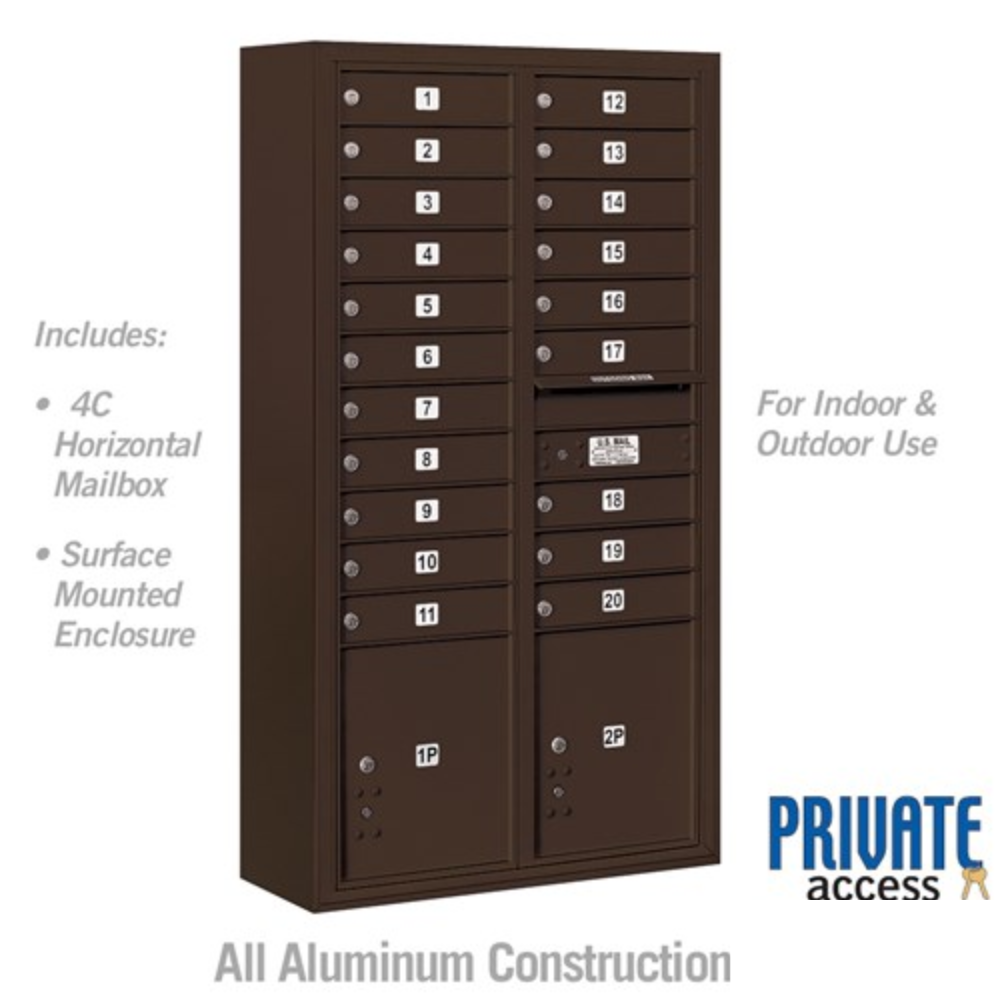 Salsbury Maximum Height Surface Mounted 4C Horizontal Mailbox | 20 Doors and 2 Parcel Lockers with Private Access