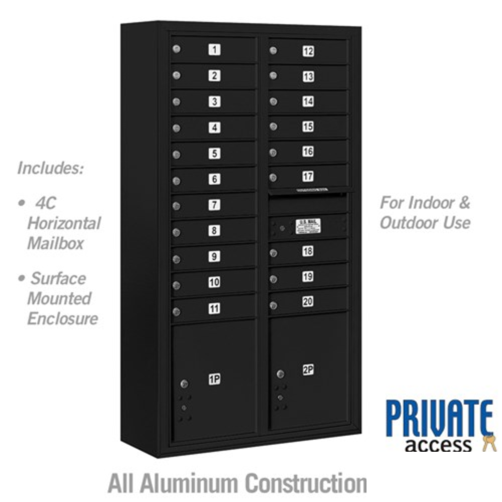 Salsbury Maximum Height Surface Mounted 4C Horizontal Mailbox | 20 Doors and 2 Parcel Lockers with Private Access