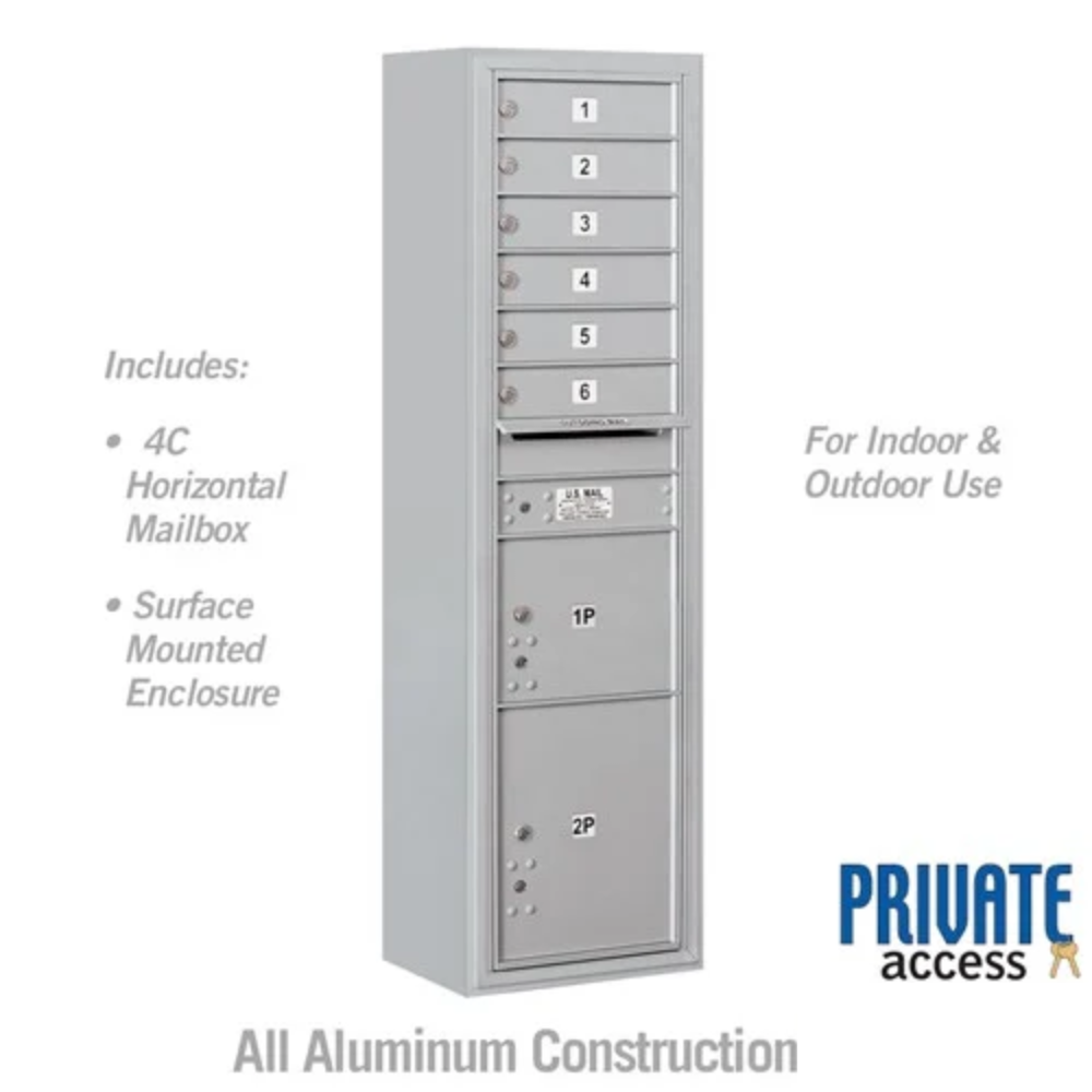 Salsbury Maximum Height Surface Mounted 4C Horizontal Mailbox | 6 Doors and 2 Parcel Lockers with Private Access