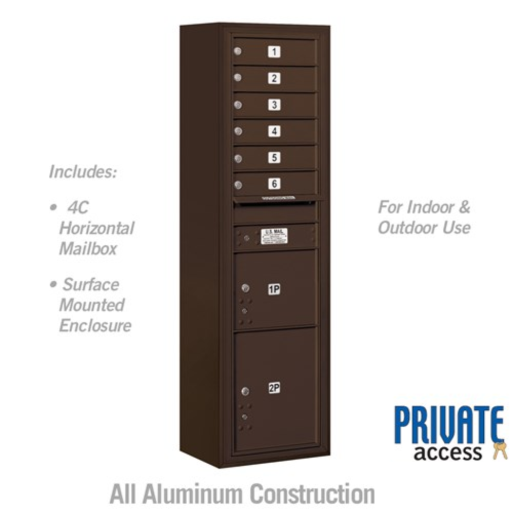 Salsbury Maximum Height Surface Mounted 4C Horizontal Mailbox | 6 Doors and 2 Parcel Lockers with Private Access