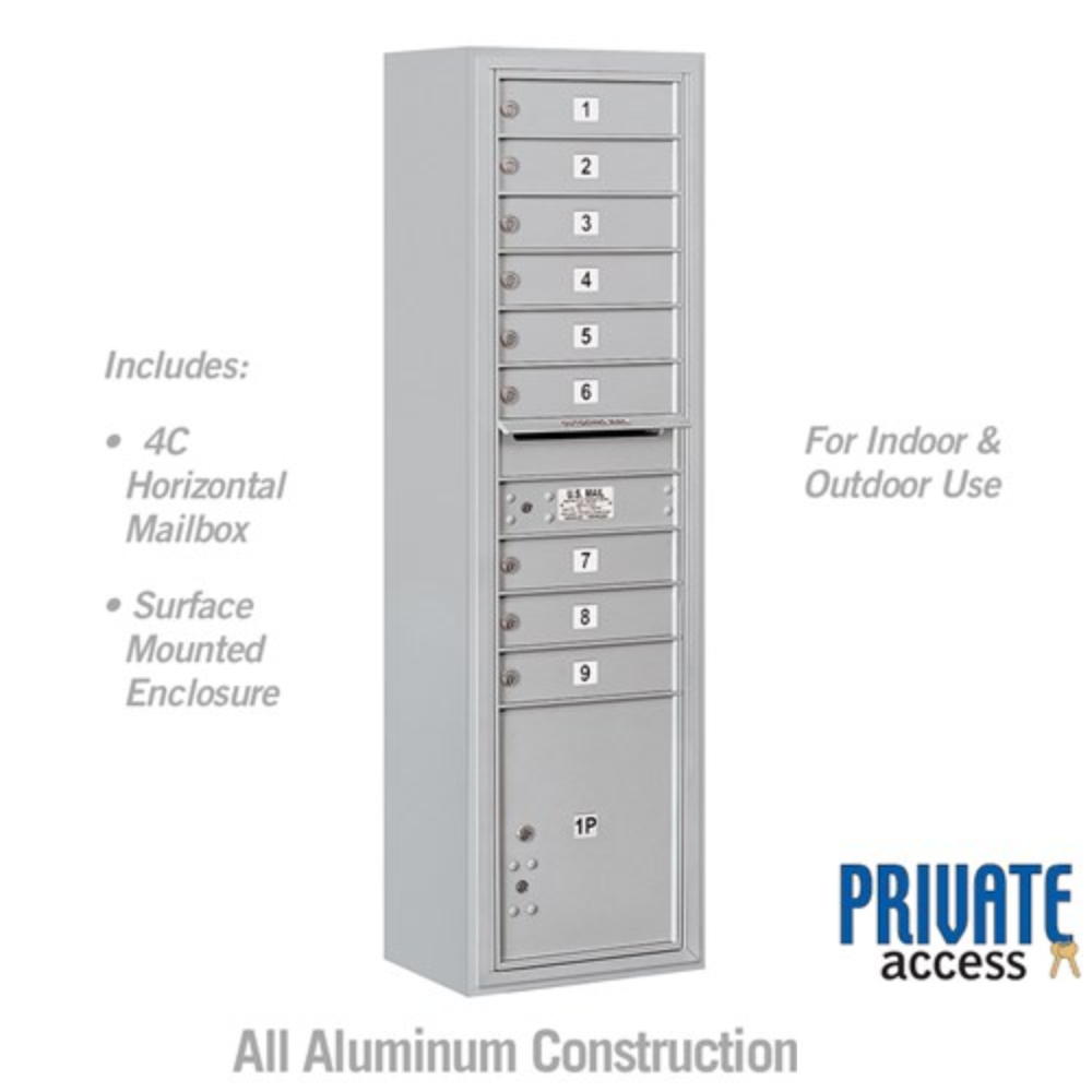 Salsbury Maximum Height Surface Mounted 4C Horizontal Mailbox | 9 Doors and 1 Parcel Locker with Private Access