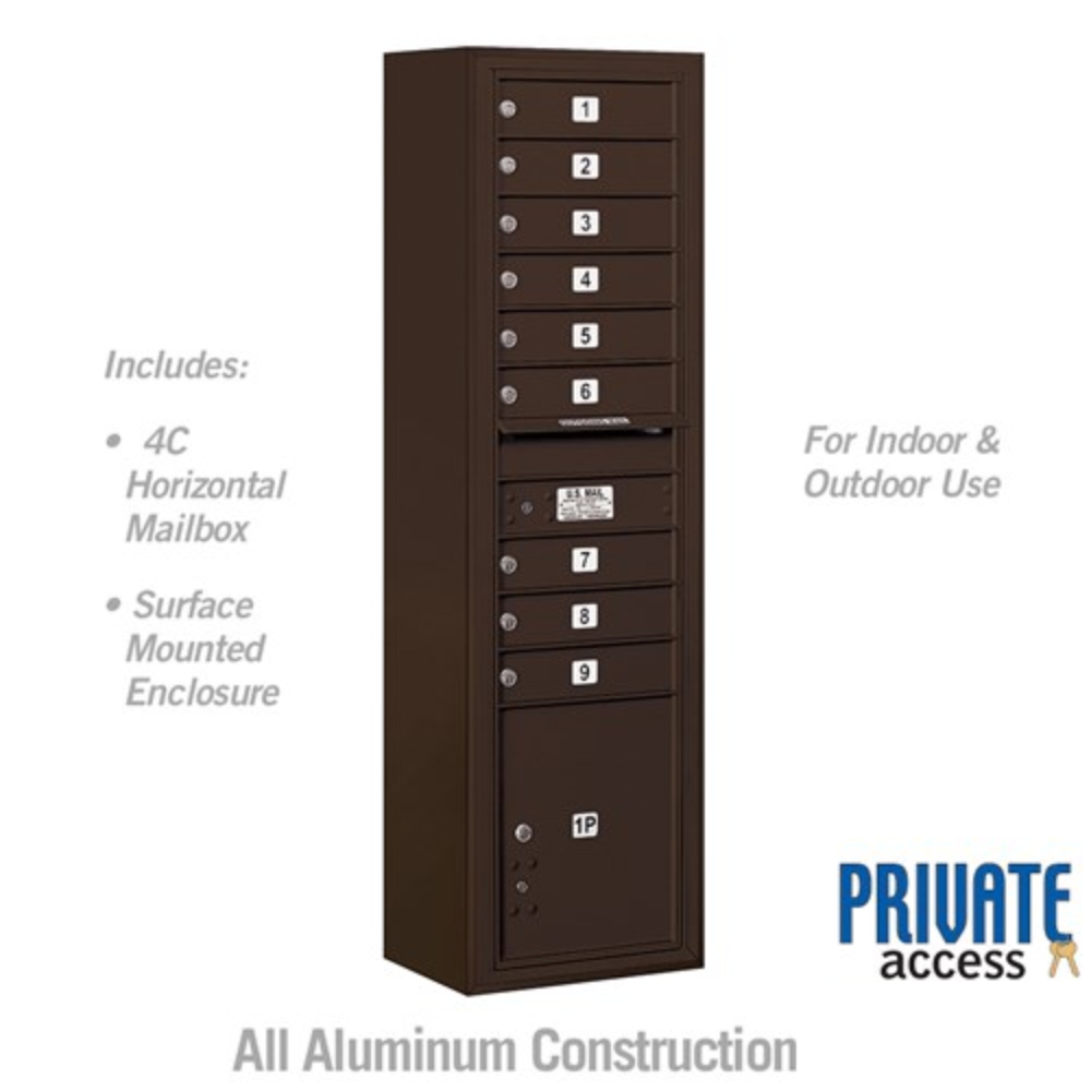 Salsbury Maximum Height Surface Mounted 4C Horizontal Mailbox | 9 Doors and 1 Parcel Locker with Private Access