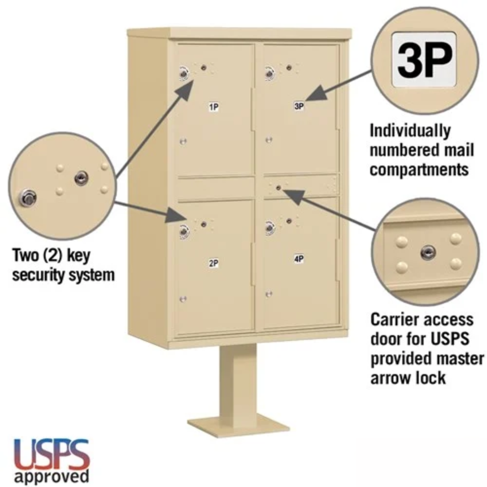 Salsbury Outdoor Parcel Locker | 4 Compartments with USPS Access – Type 2