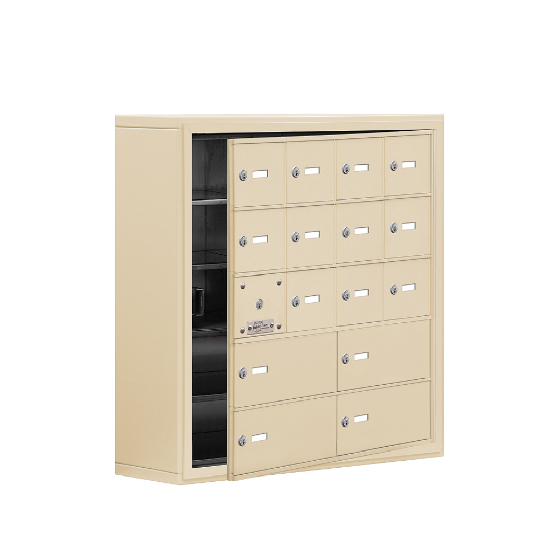 Salsbury Surface Mounted Cell Phone Locker with 12 A Doors and 4 B Doors with Keyed Locks - 19158-16