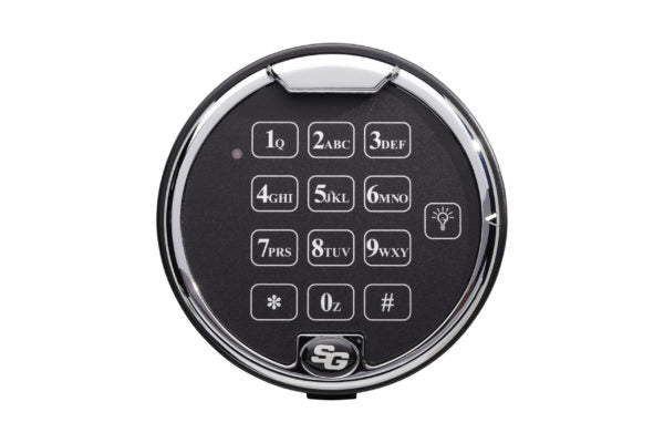 Sargent & Greenleaf SPARTAN 1006 — top-lit chrome keypad, front view