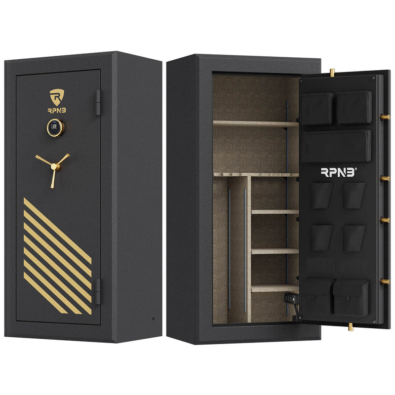 RPNB 30 Gun Large Fireproof Biometric Fingerprint Long Gun Safe for Pistols and Rifles, Black-RPFS30-B