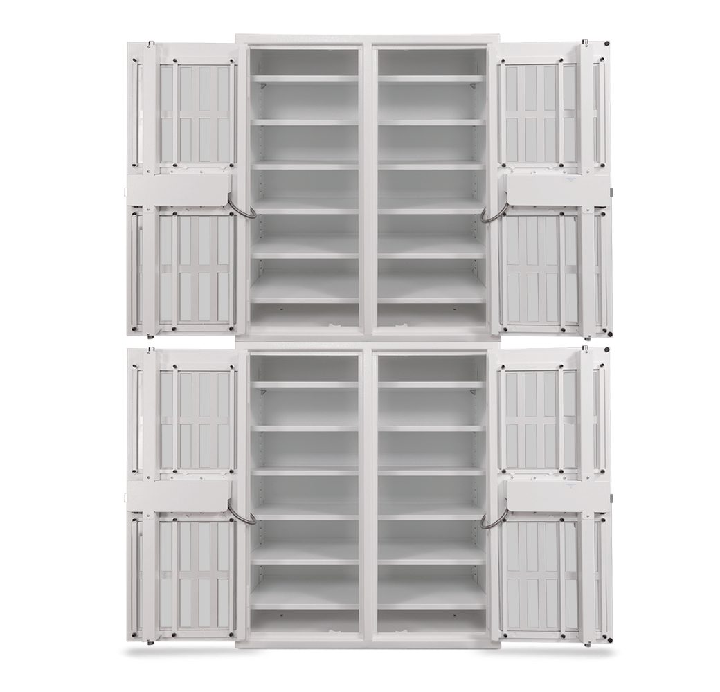 AMSEC NARCO8336 Four Door Narcotics Safe - All Doors Open Showing Interior Shelves