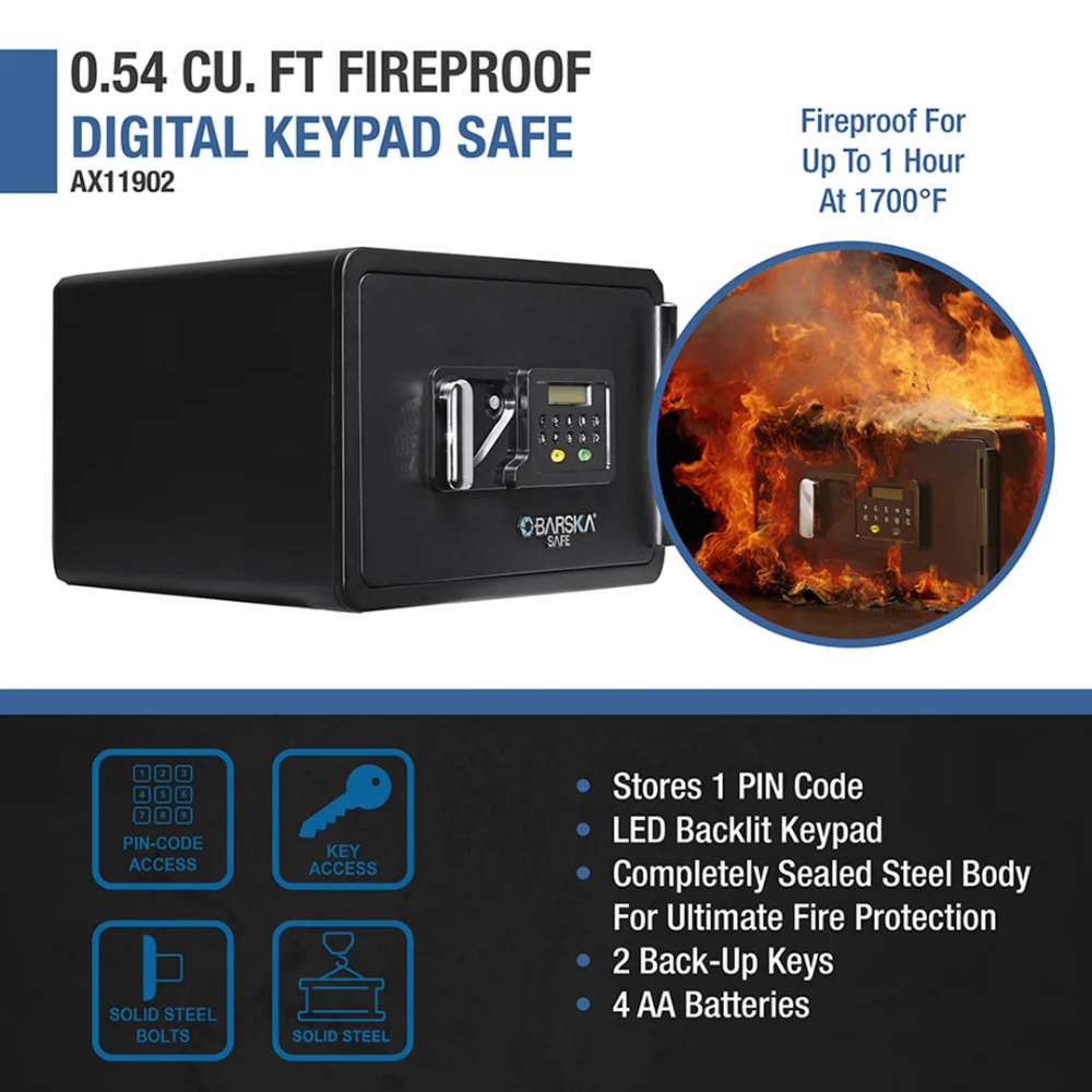Barska AX11902 Fireproof Digital Keypad Safe | Fire Rating 1 Hour