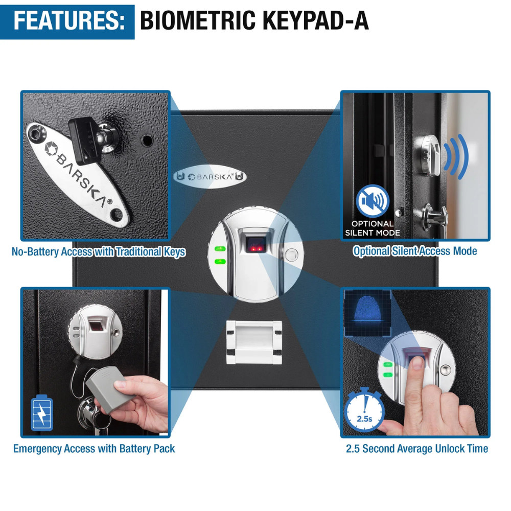 Barska AX11556 Top Opening Biometric Safe | Biometric or Key Lock