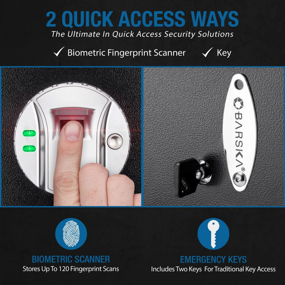 Barska AX11556 Top Opening Biometric Safe | Biometric or Key Lock