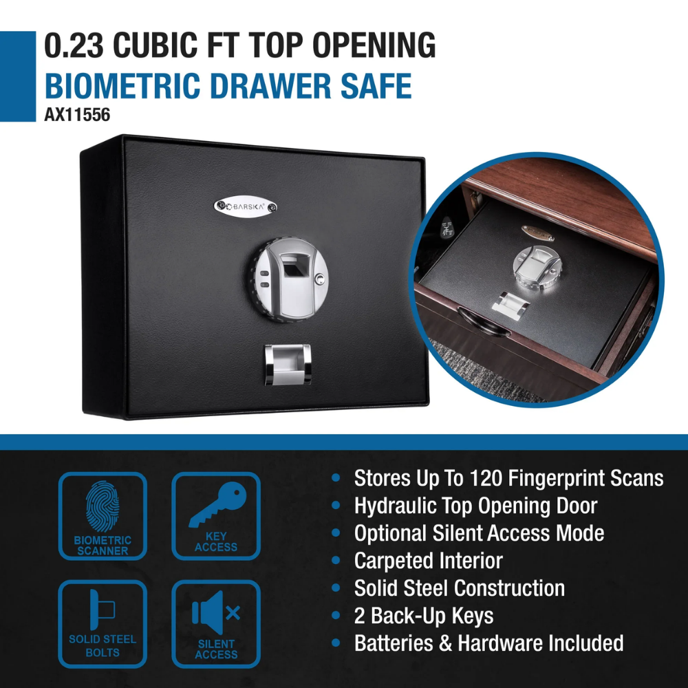 Barska AX11556 Top Opening Biometric Safe | Biometric or Key Lock