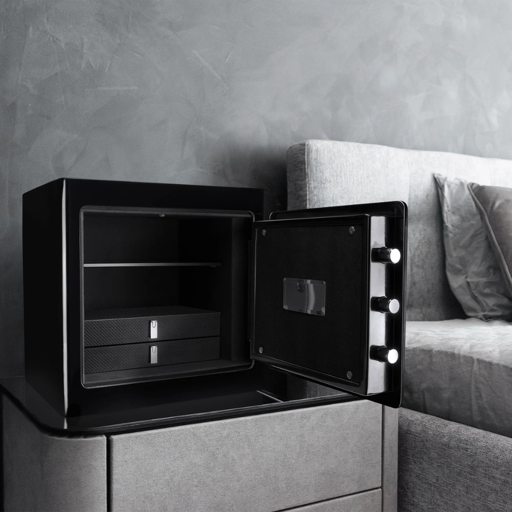 Barska AX13106 Black Keypad Jewelry Safe, Black Interior | Pin Code & Key Lock | 30 Minutes Fire Rating