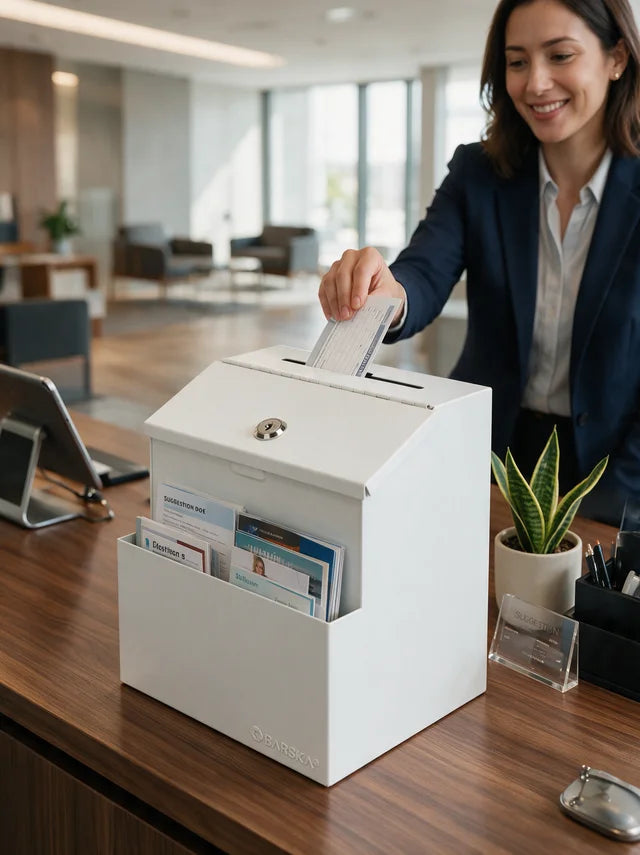 Barska CB14102 Suggestion/Ballot Box with Key Lock and Slot, White | Key Lock