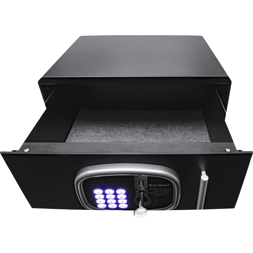 Barska HS13408 Front Open Drawer Hotel Safe | Keypad & Key Lock