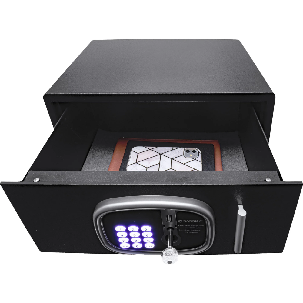 Barska HS13408 Front Open Drawer Hotel Safe | Keypad & Key Lock