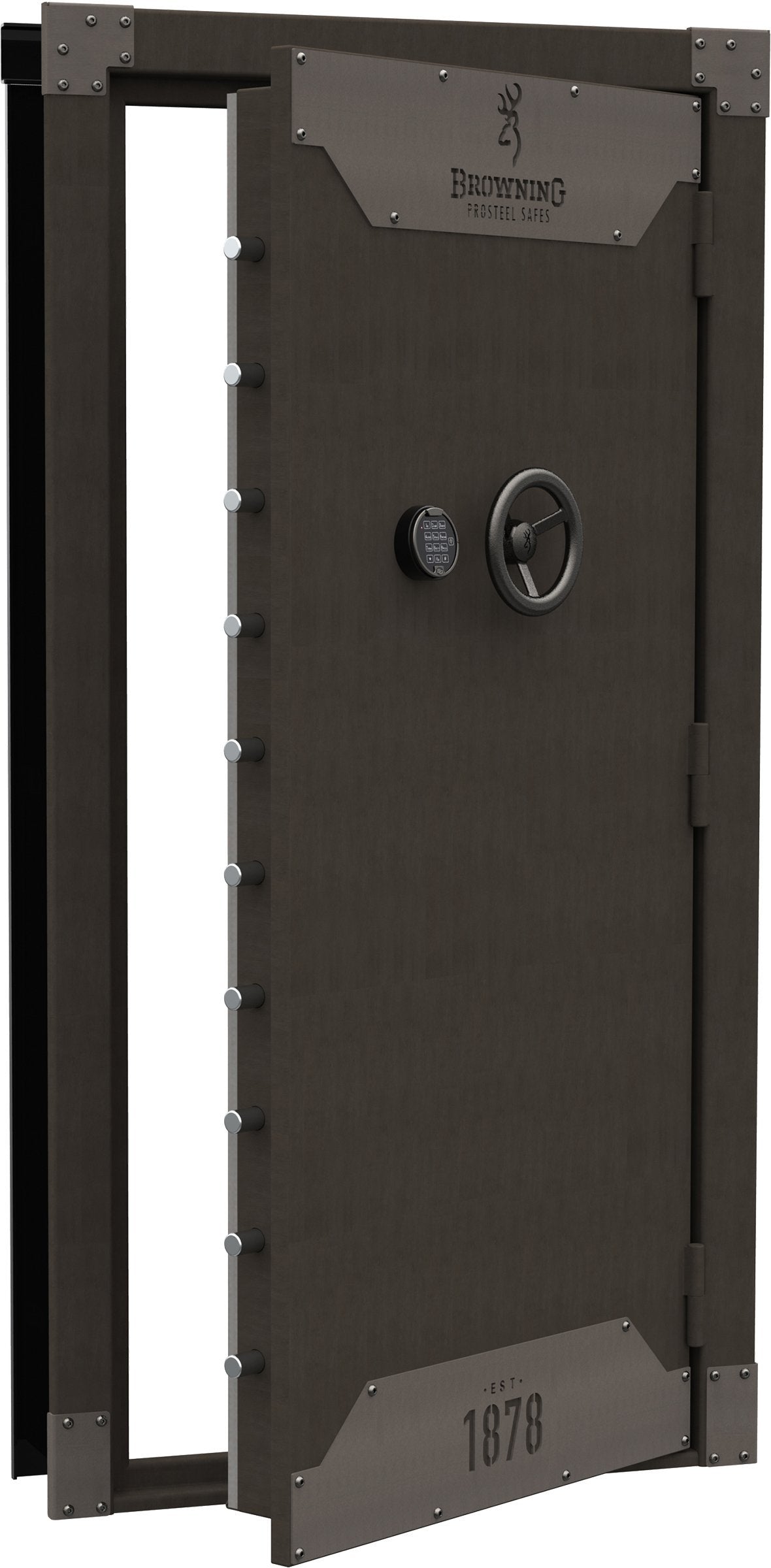 Browning 1878 Clamshell Out-Swing Vault Door | Metal Glaze — Metal Glaze exterior with open door and frame