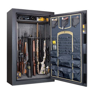 Browning FMJ 32 Full Metal Jacket 32-Gun Safe — open interior with example firearms