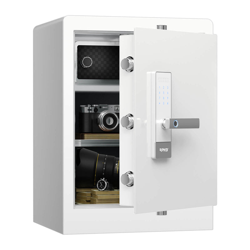 RPNB White Fingerprint Home Safe With Touchscreen Keypad, Deluxe Nightstand Safe, 2.8 Cubic Feet, RPHS60W