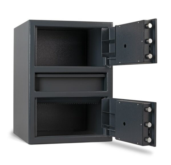 AMSEC MM2820CTR-Drop-E2-E2 Center Drop Double Door Deposit Safe with ESL20 Digital Lock Doors Open
