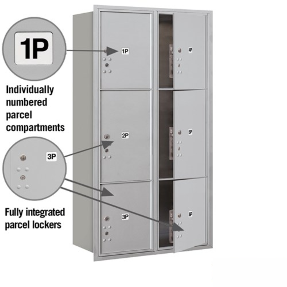 Maximum Height Recessed Mounted 4C Horizontal Parcel Locker | 6 Parcel Lockers with USPS Access - Front Loading