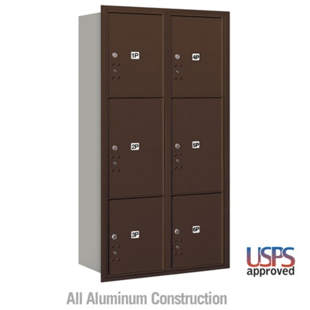 Maximum Height Recessed Mounted 4C Horizontal Parcel Locker | 6 Parcel Lockers with USPS Access - Rear Loading