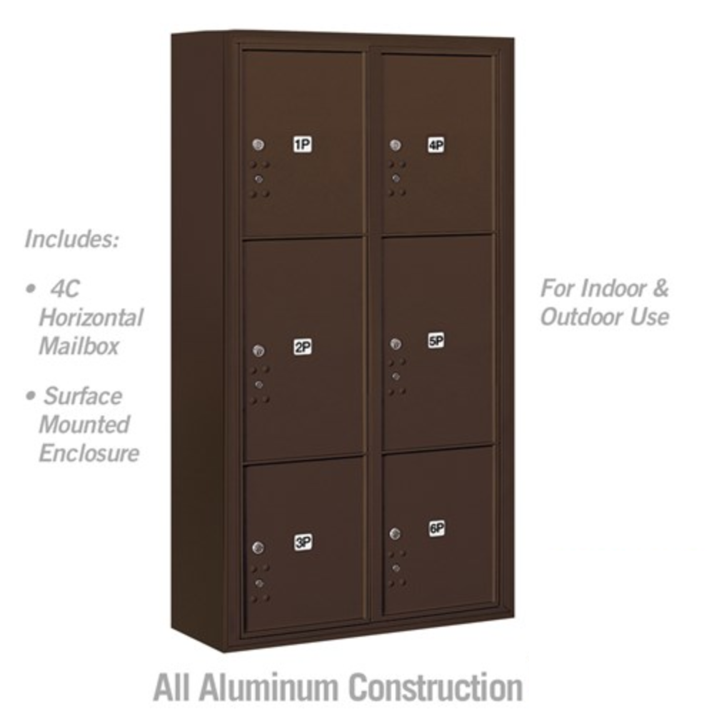Maximum Height Surface Mounted 4C Horizontal Parcel Locker | 6 Parcel Lockers with Private Access
