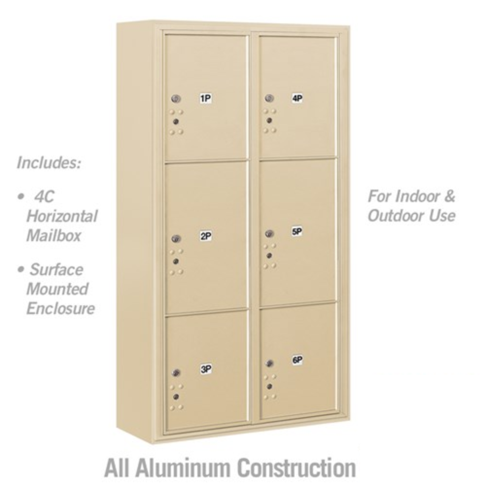 Maximum Height Surface Mounted 4C Horizontal Parcel Locker | 6 Parcel Lockers with Private Access