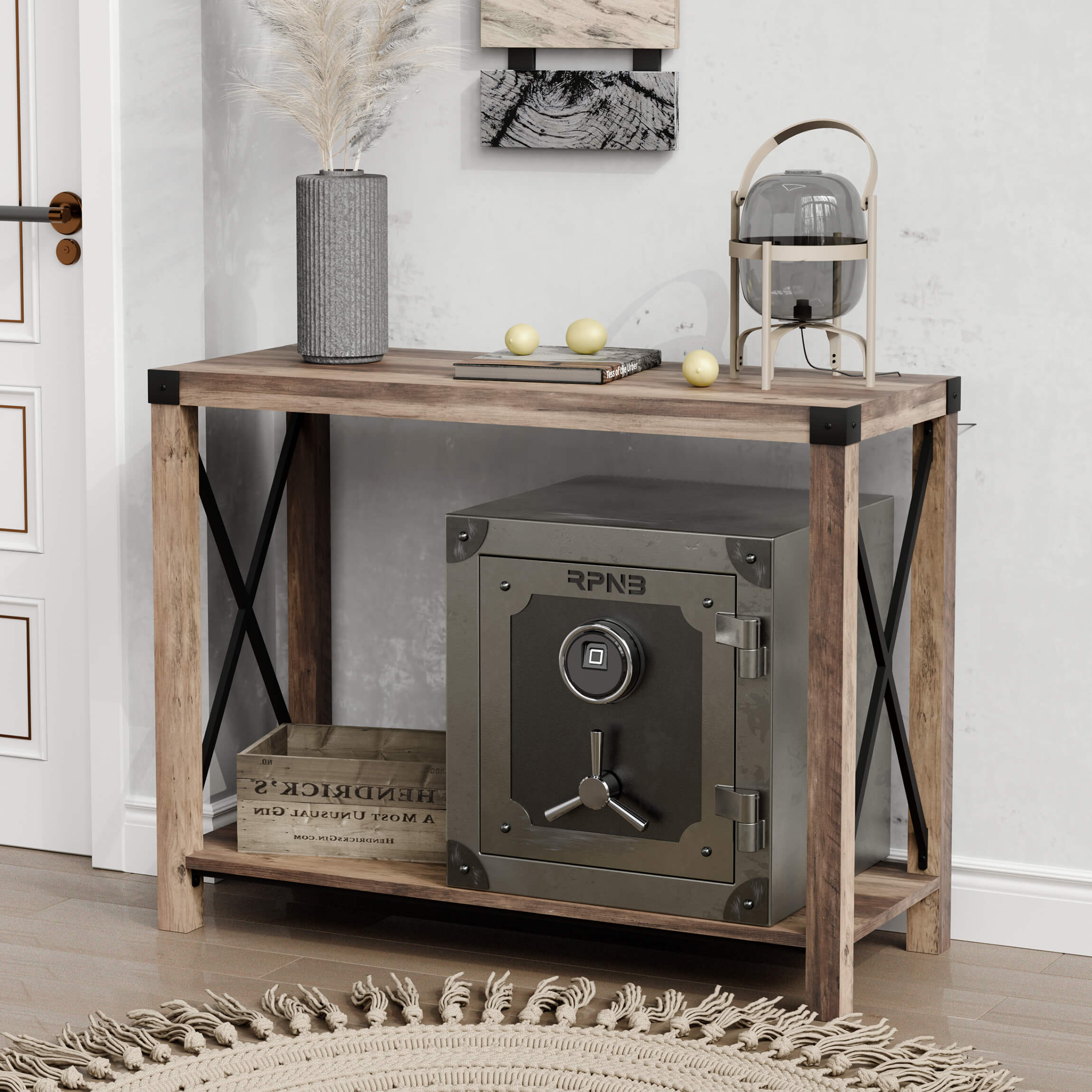 RPNB Large Home Fingerprint Retro Style Biometric Safe Box with Jewelry Drawer - RPFV45