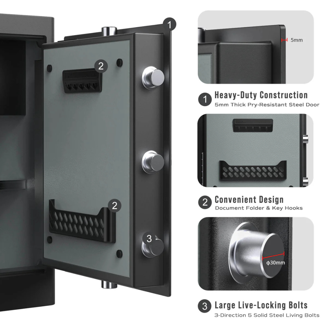 RPNB Black Smart Touch Screen Biometric Fingerprint Deluxe Nightstand Safe - RPHS60