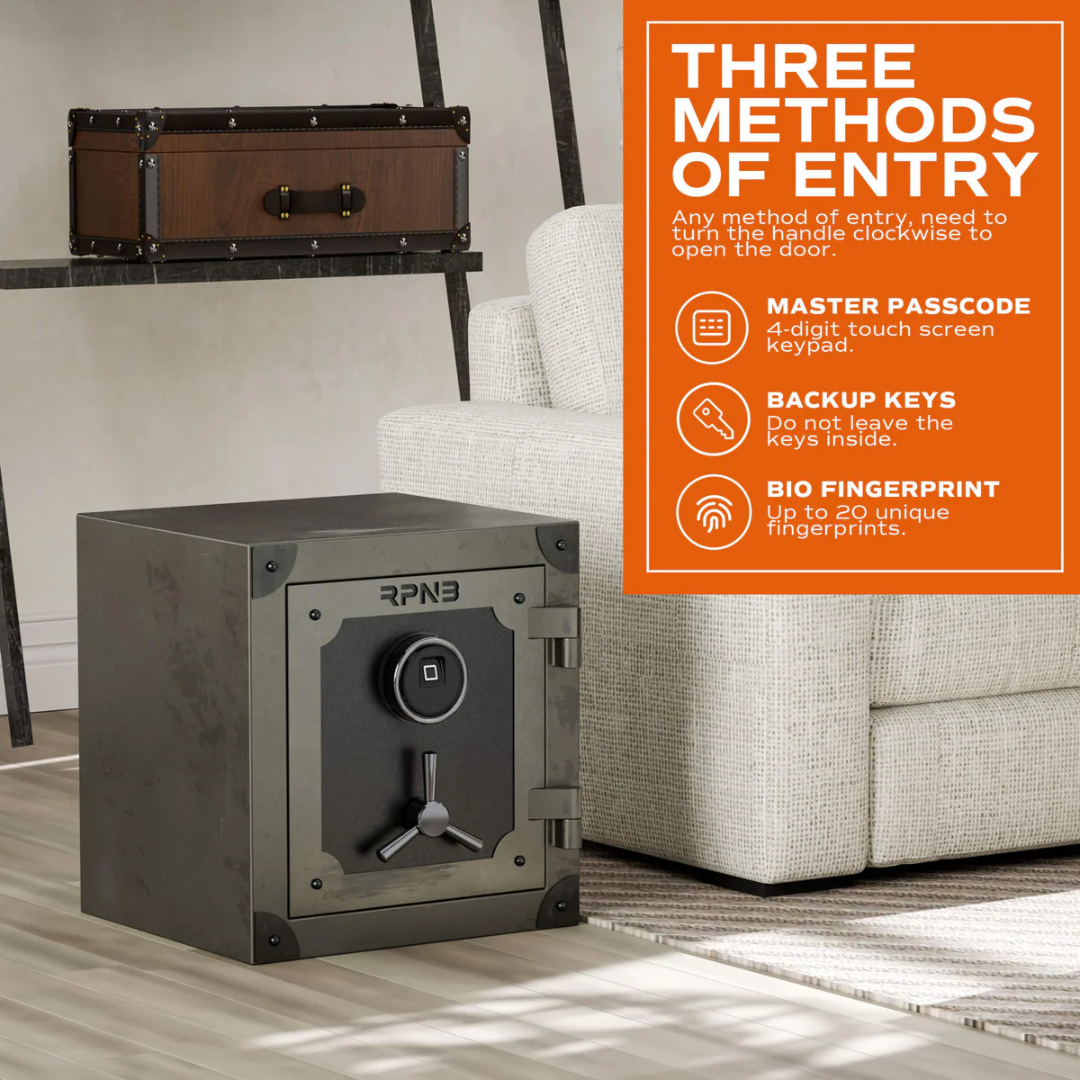 RPNB Large Home Fingerprint Retro Style Biometric Safe Box with Jewelry Drawer - RPFV45