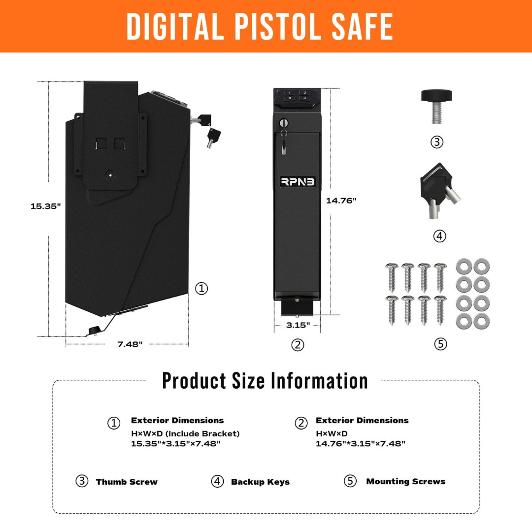 RPNB RP311E Electronic Keypad Handgun Safe with Quick Access Drop Down Lid (Desk Mounted Pistol Safe)
