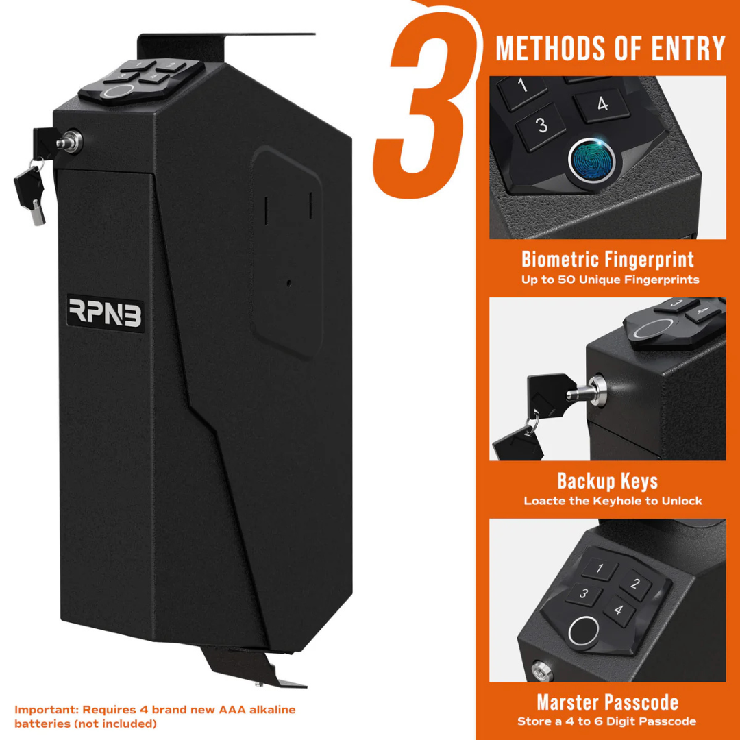 RPNB RP311F Fingerprint Handgun Safe With Quick Access Drop Down Lid (Desk Mounted Pistol Safe)