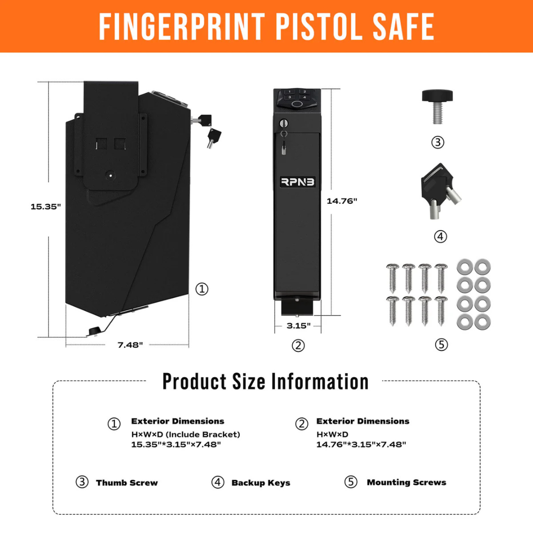 RPNB RP311F Fingerprint Handgun Safe With Quick Access Drop Down Lid (Desk Mounted Pistol Safe)