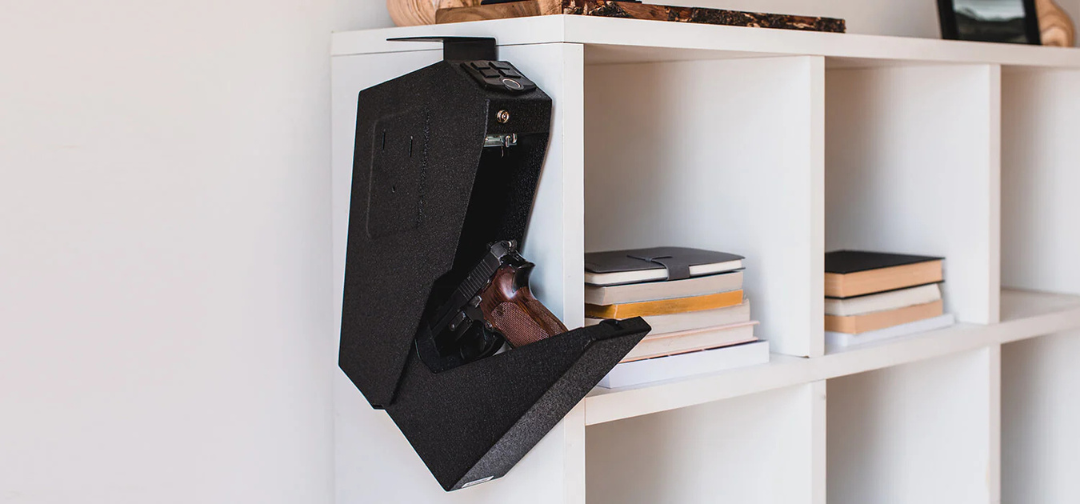 RPNB RP311F Fingerprint Handgun Safe With Quick Access Drop Down Lid (Desk Mounted Pistol Safe)