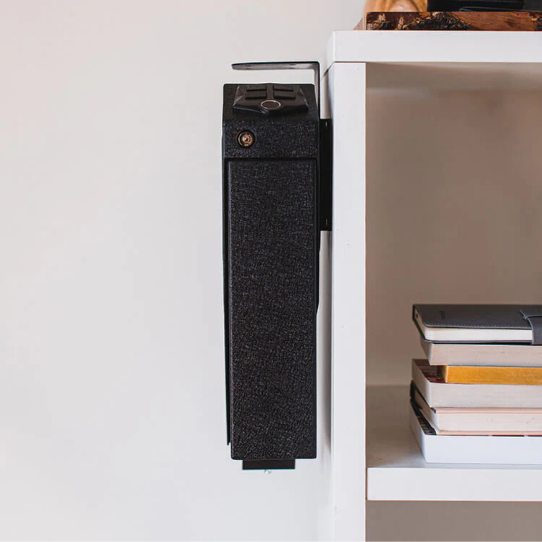 RPNB RP311F Fingerprint Handgun Safe With Quick Access Drop Down Lid (Desk Mounted Pistol Safe)