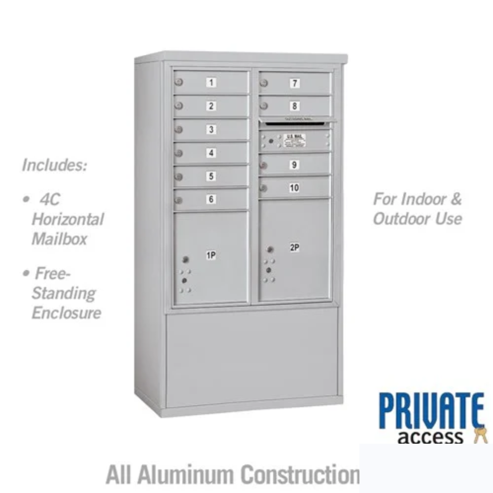 Salsbury 10 Door High Free-Standing 4C Horizontal Mailbox | 10 Doors and 2 Parcel Lockers with Private Access
