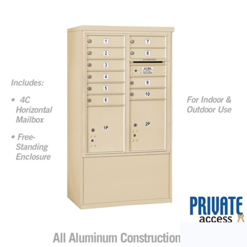 Salsbury 10 Door High Free-Standing 4C Horizontal Mailbox | 10 Doors and 2 Parcel Lockers with Private Access