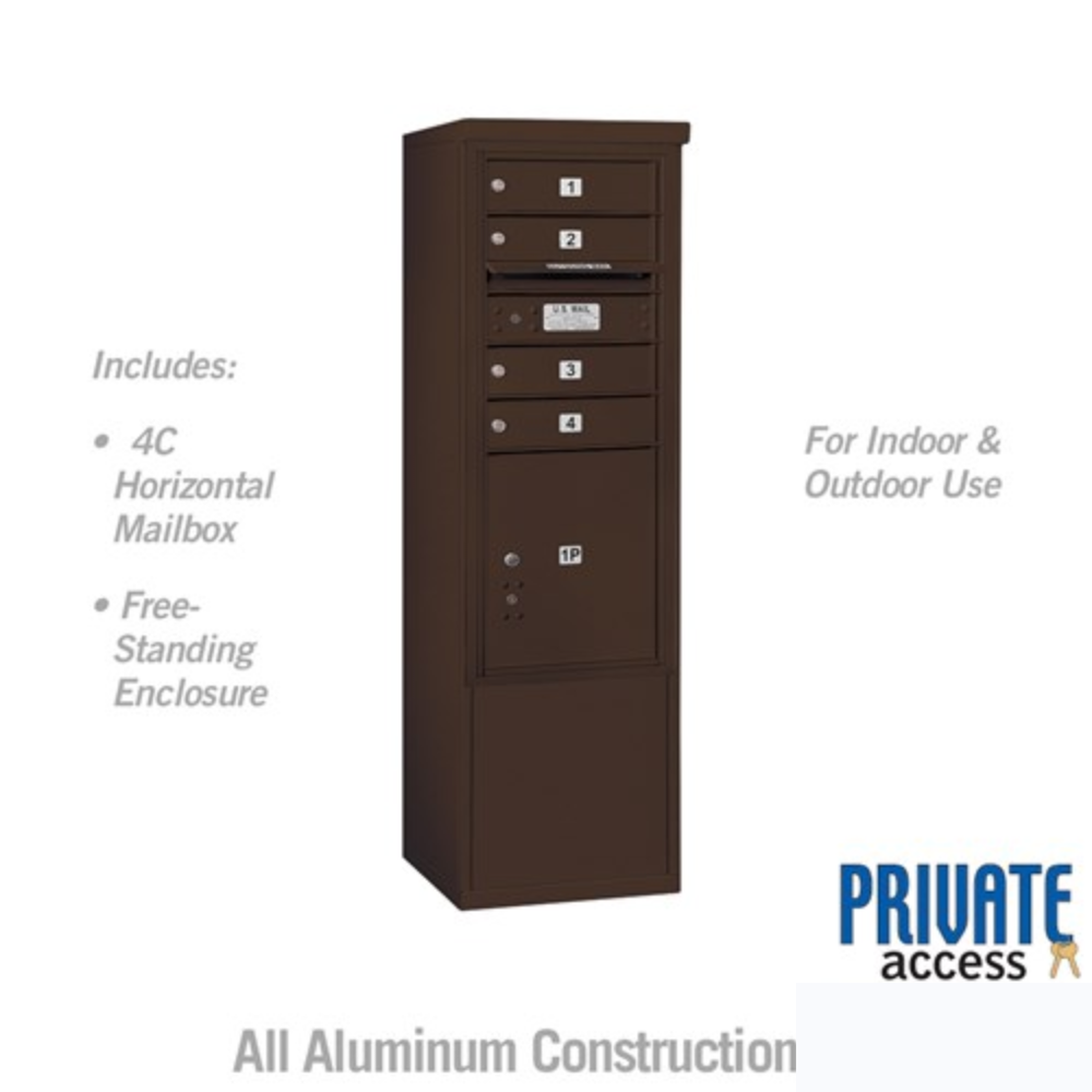 Salsbury 10 Door High Free-Standing 4C Horizontal Mailbox | 4 Doors and 1 Parcel Locker with Private Access