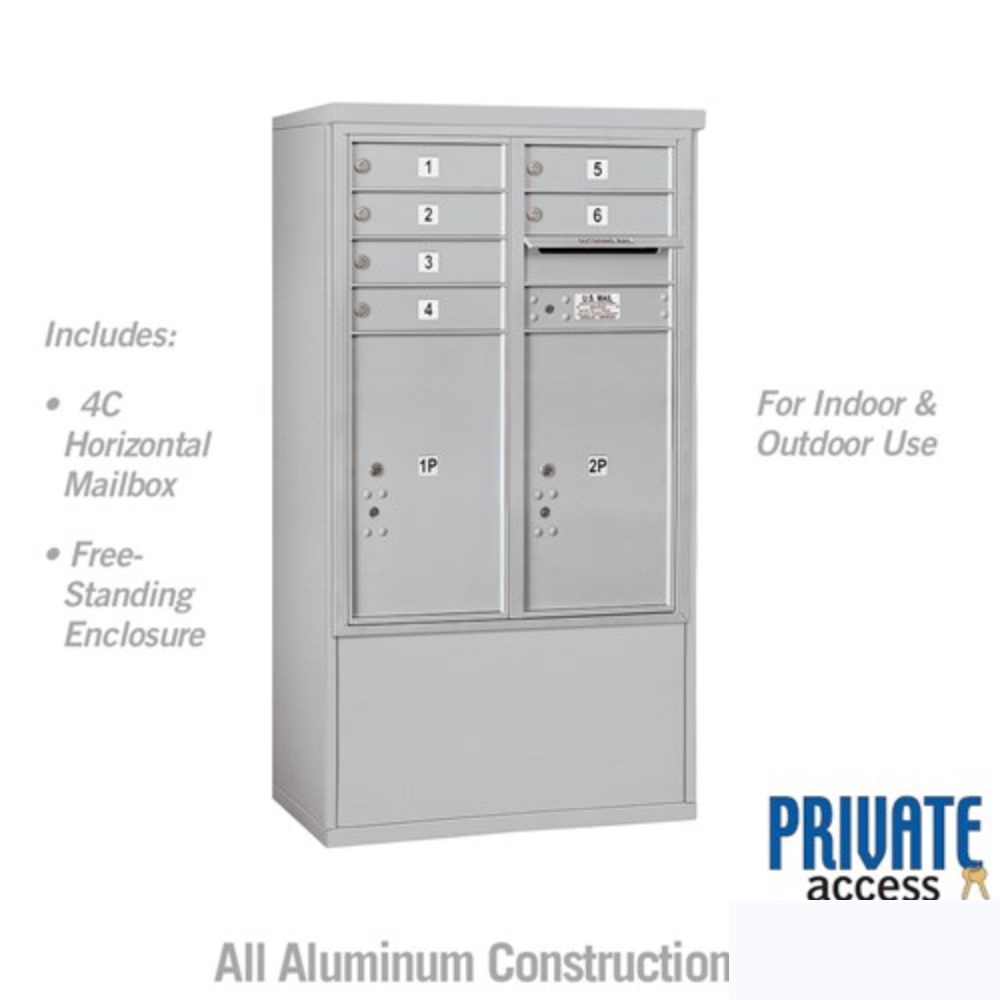Salsbury 10 Door High Free-Standing 4C Horizontal Mailbox | 6 Doors and 2 Parcel Lockers with Private Access