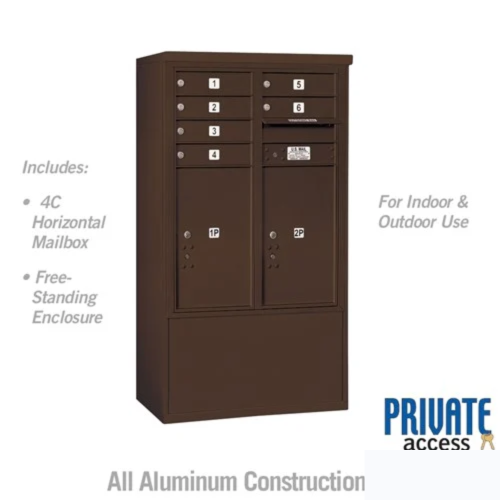 Salsbury 10 Door High Free-Standing 4C Horizontal Mailbox | 6 Doors and 2 Parcel Lockers with Private Access