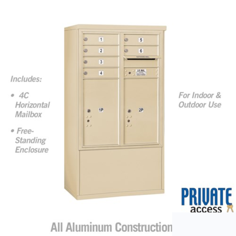 Salsbury 10 Door High Free-Standing 4C Horizontal Mailbox | 6 Doors and 2 Parcel Lockers with Private Access
