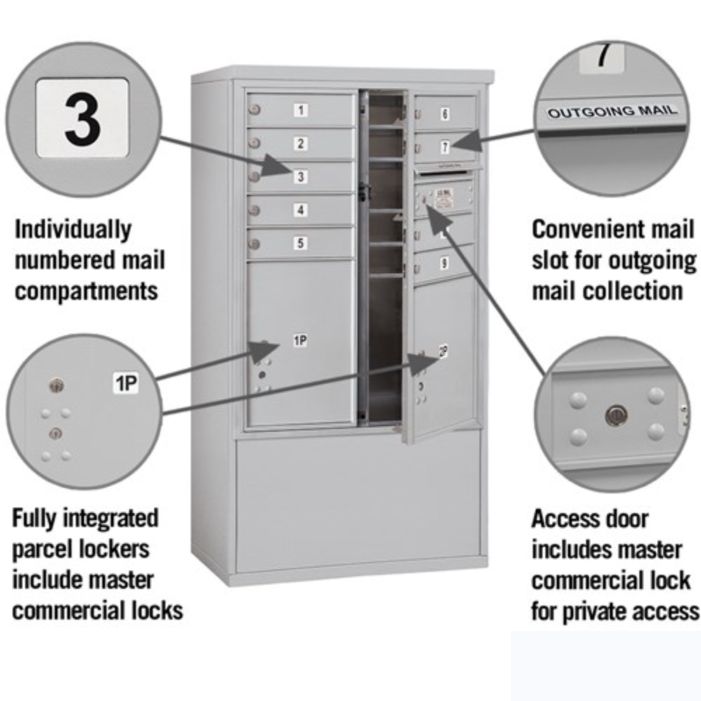 Salsbury 10 Door High Free-Standing 4C Horizontal Mailbox | 9 Doors and 2 Parcel Lockers with Private Access