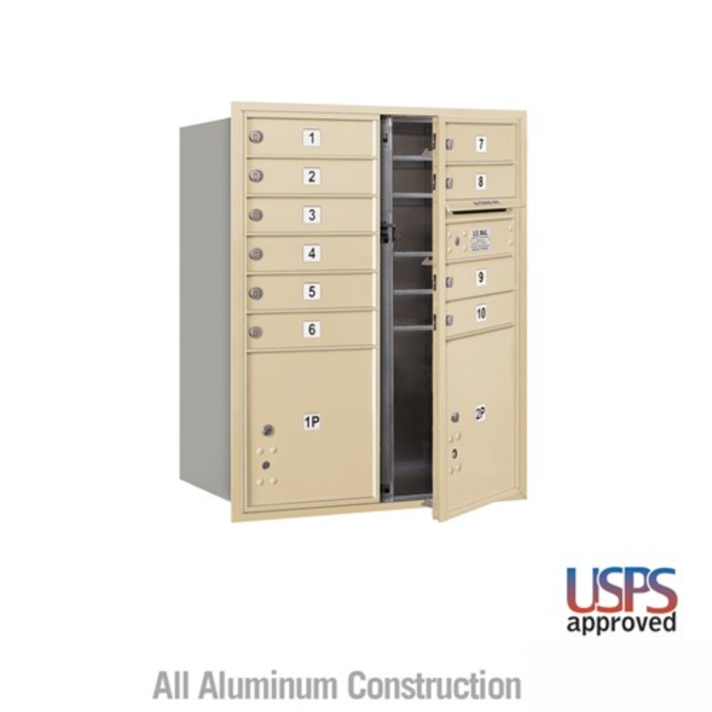 Salsbury 10 Door High Recessed Mounted 4C Horizontal Mailbox | 10 Doors and 2 Parcel Lockers with USPS Access - Front Loading